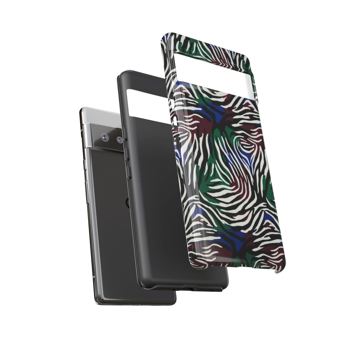 Zebra Camo Tough Phone Case – Green & Blue Animal Print Protective Cover