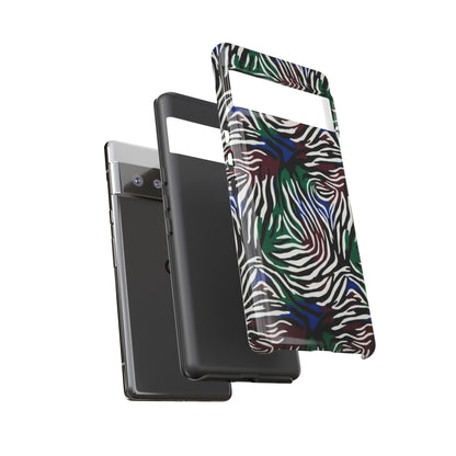 Zebra Camo Tough Phone Case – Green & Blue Animal Print Protective Cover