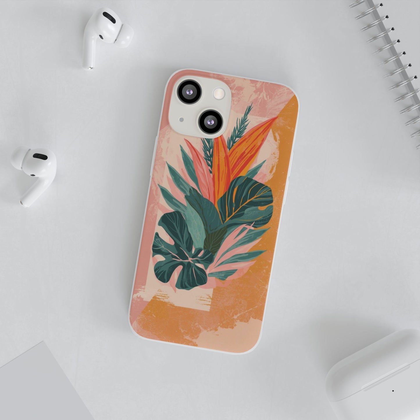 Tropical Botanical Phone Case — Pink & Orange Floral Flexi Case