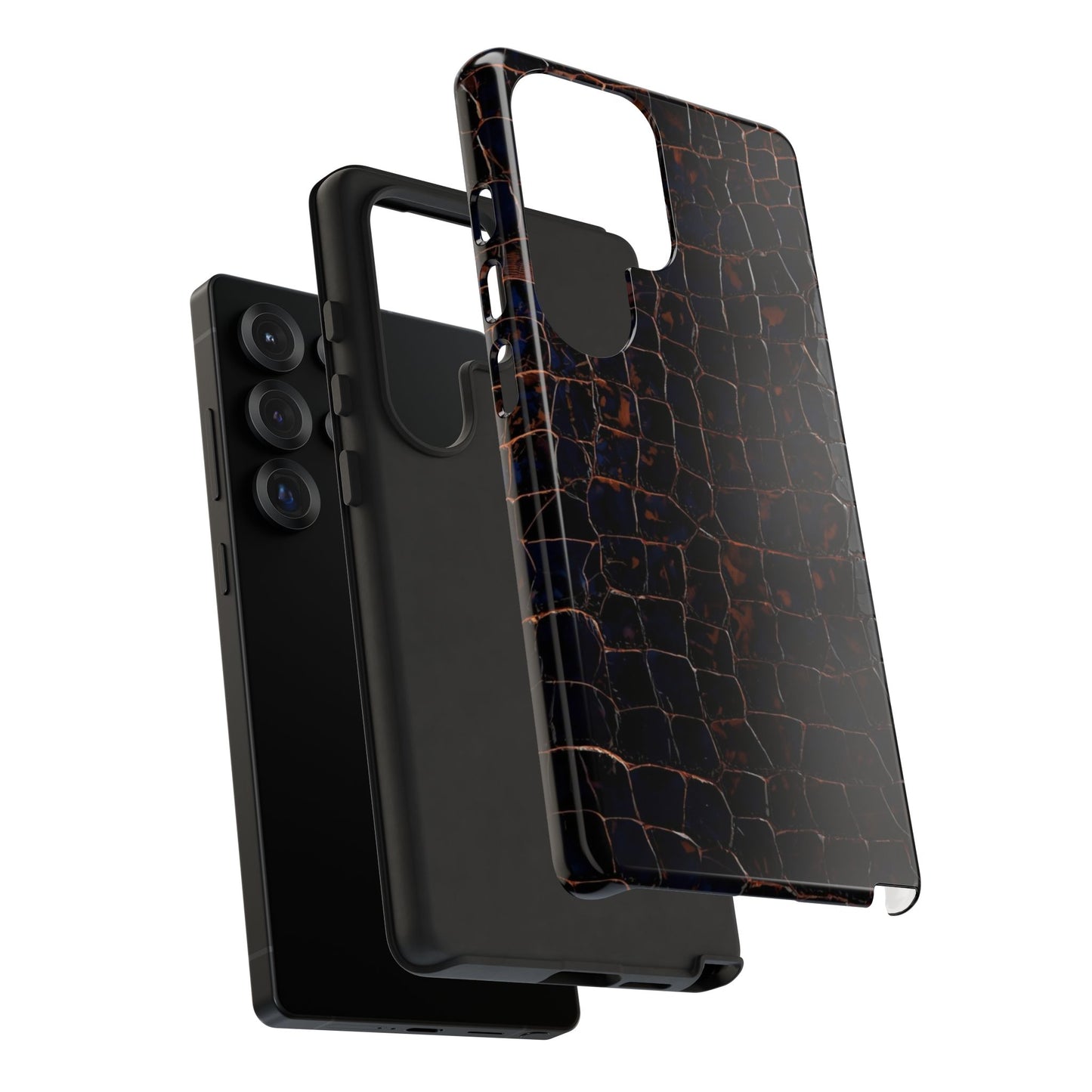Croc-Embossed Tough Phone Case — Shockproof Black Alligator Texture