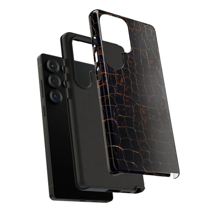 Croc-Embossed Tough Phone Case — Shockproof Black Alligator Texture