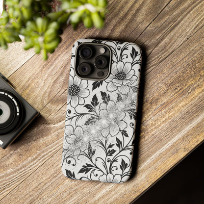 Floral Lace Phone Case — Black & White Vintage Flower Protective Case