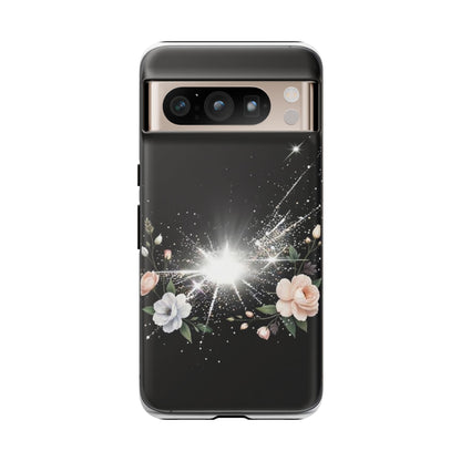 Floral Burst Phone Case — Protective Black Sparkle Design