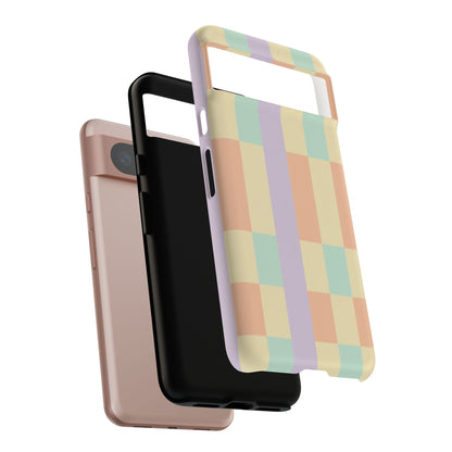 Pastel Checkered Phone Case — Retro Stripe Tough Case