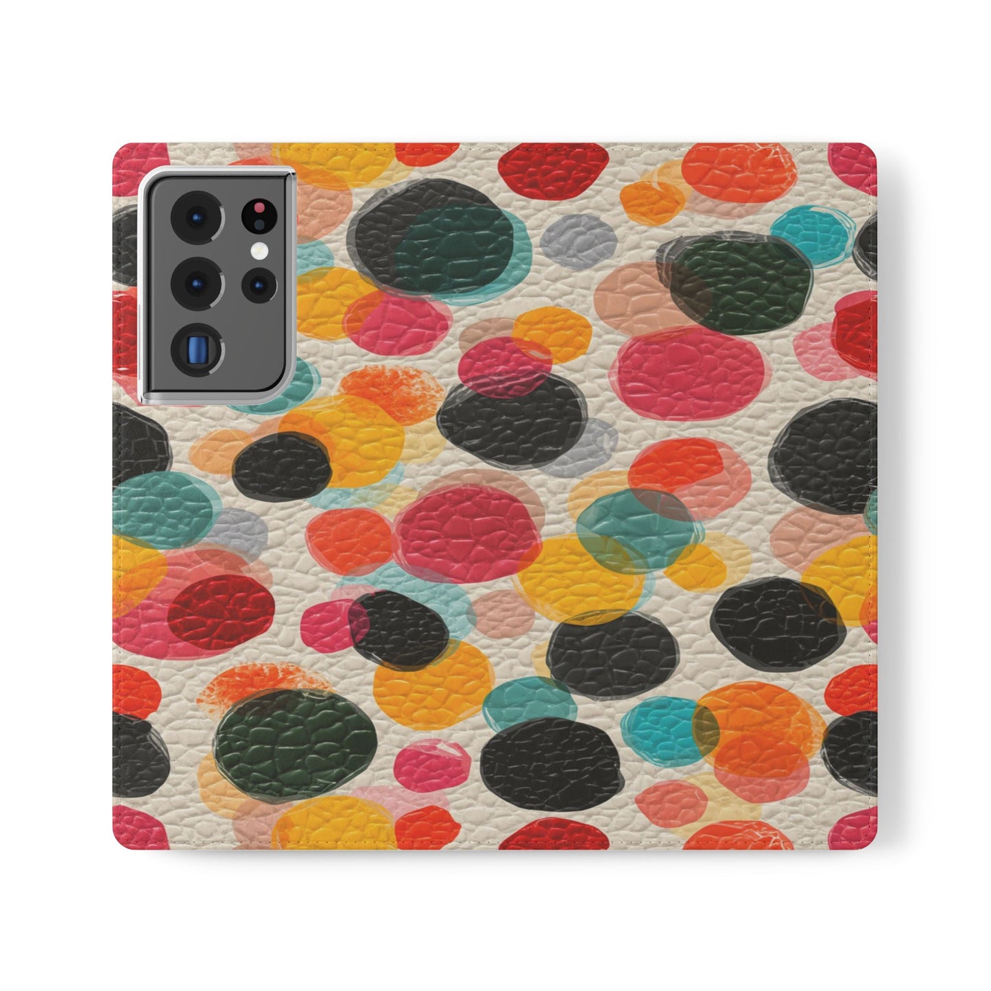 Colorful Confetti Dot Flip Phone Case — Retro Polka Wallet Cover