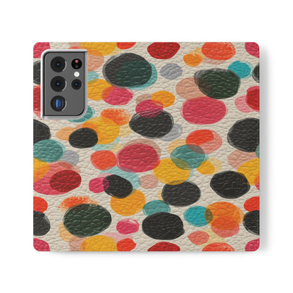 Colorful Confetti Dot Flip Phone Case — Retro Polka Wallet Cover
