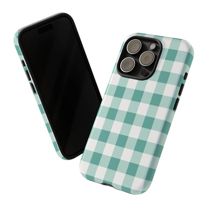 Mint Green Buffalo Check Tough Phone Case — Durable Plaid Protective Cover
