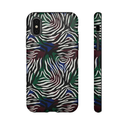Zebra Camo Tough Phone Case – Green & Blue Animal Print Protective Cover