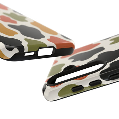 Camouflage Pattern Tough Phone Case – Retro Olive, Rust & Mustard Protective Cover