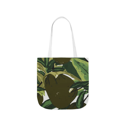 Leafy Canvas Tote Bag – Botanical Green Fruit Print
