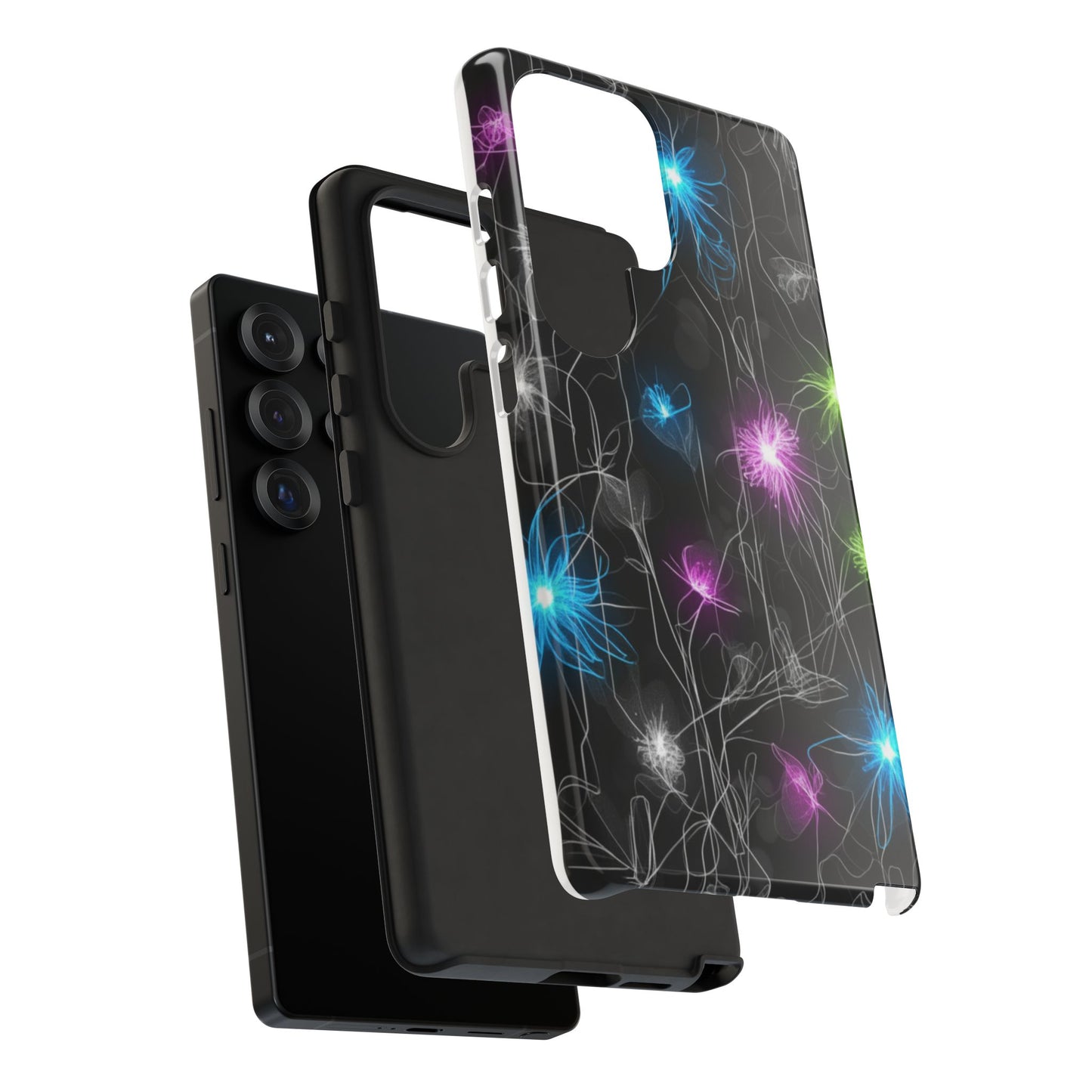 Neon Floral Tough Phone Case — Glow Flower Protective iPhone Cover