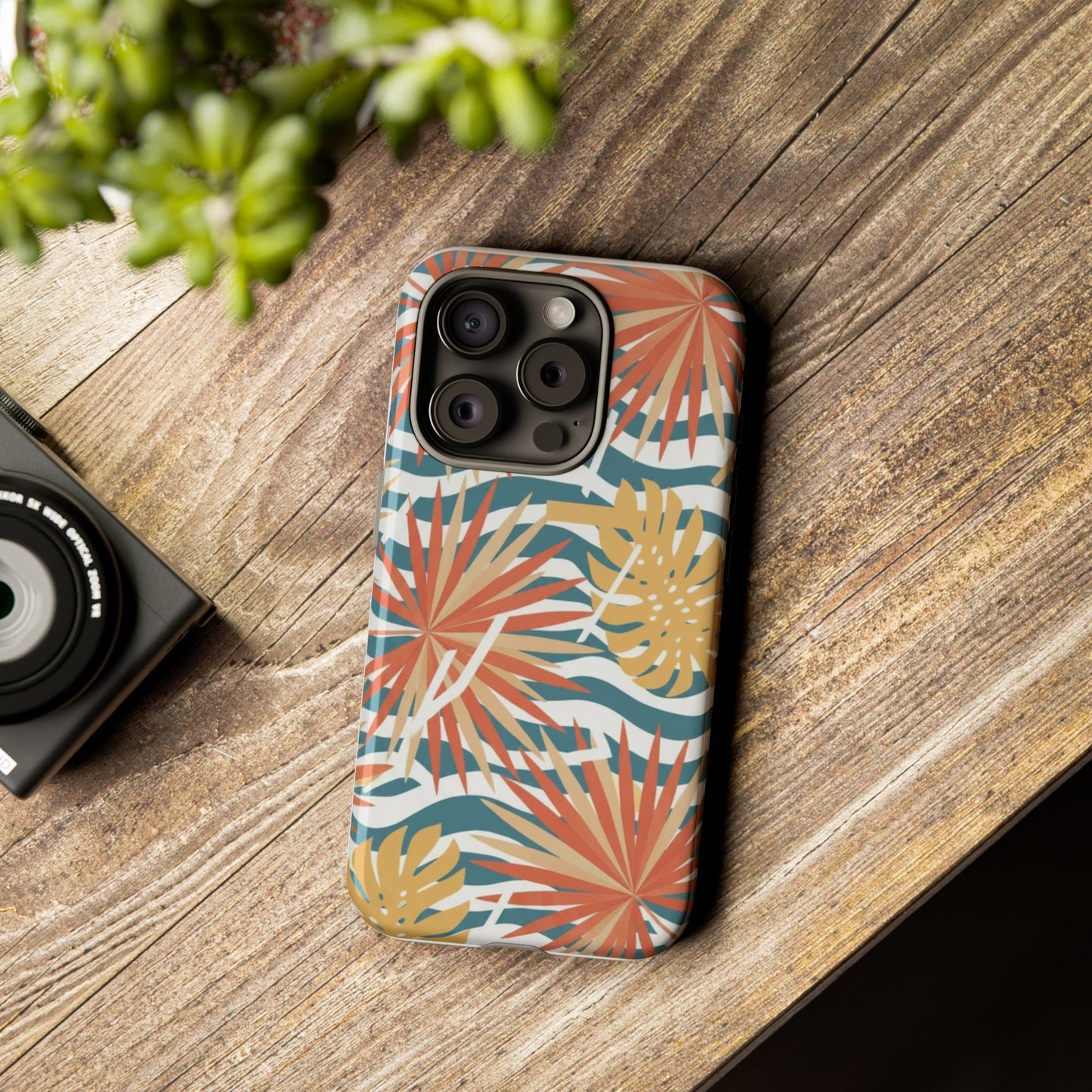 Tropical Palm Tough Phone Case – Retro Wave Floral Protective Cover