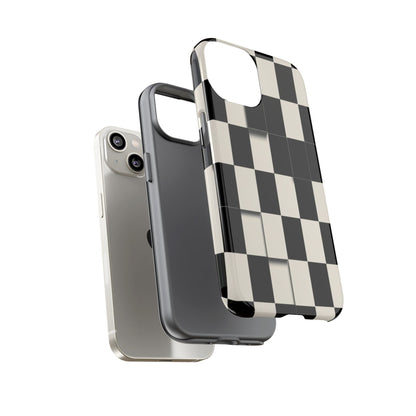 Checkerboard Tough Phone Case — Classic Black & Cream Grid Protective Cover
