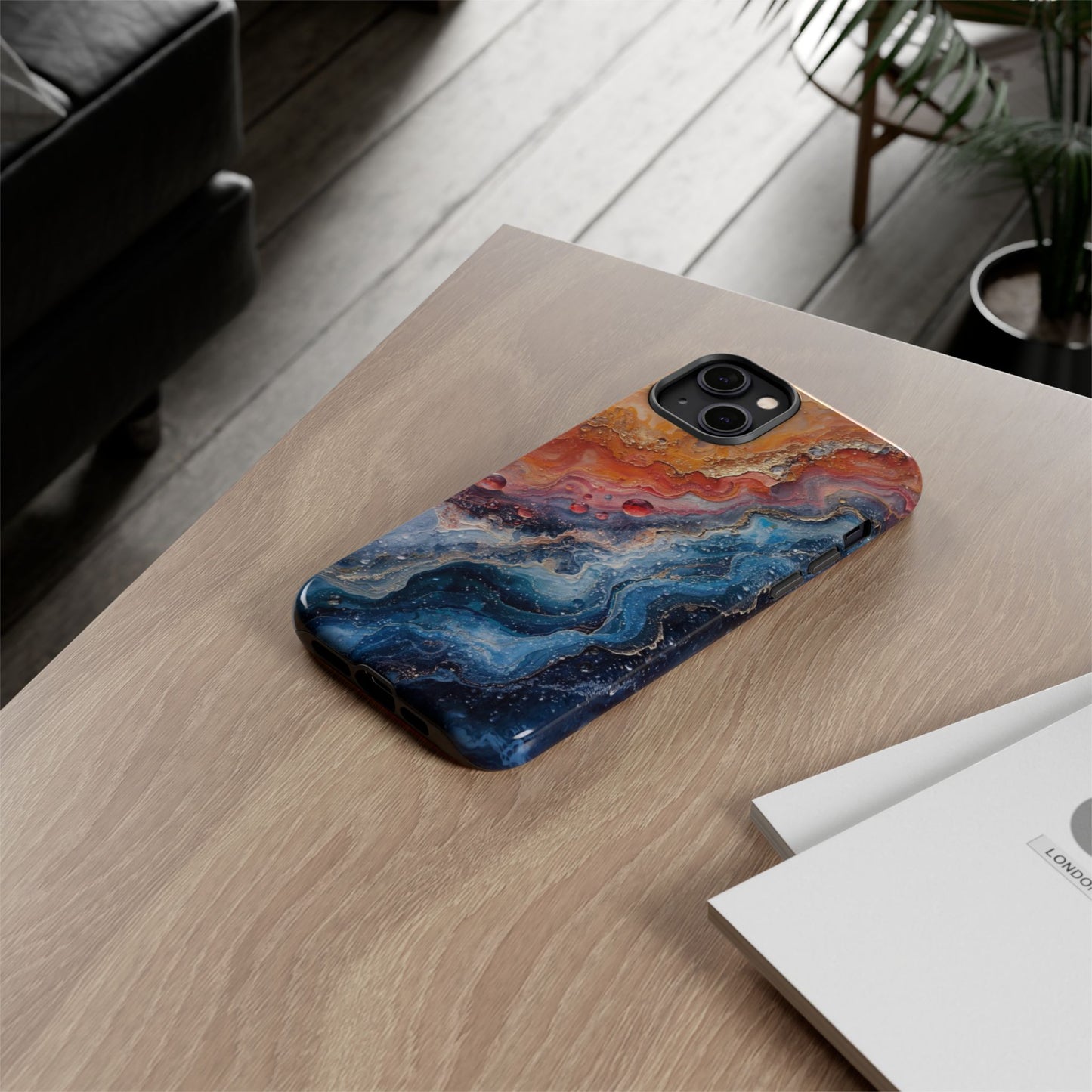 Marbled Galaxy Tough Phone Case — Abstract Blue & Coral Protective Cover