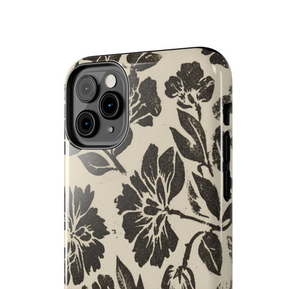 Floral Noir Tough Phone Case — Black Vintage Flower Protective Cover