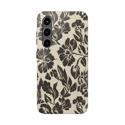 Floral Noir Tough Phone Case — Black Vintage Flower Protective Cover