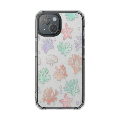Clear Magnetic Phone Case — Pastel Sea Shell & Starfish Design