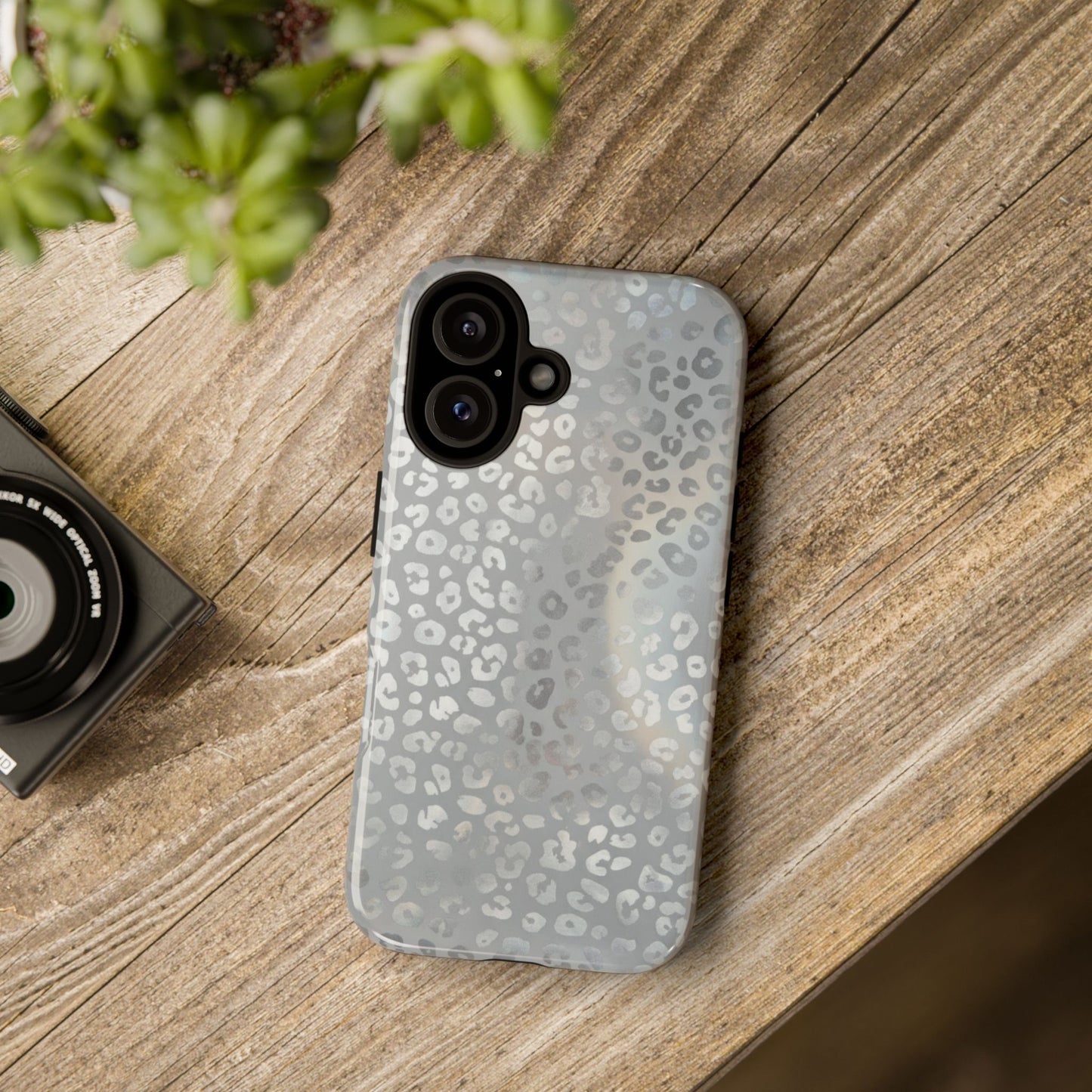 Grey Leopard Print Tough Phone Case — Durable Protective iPhone Cover