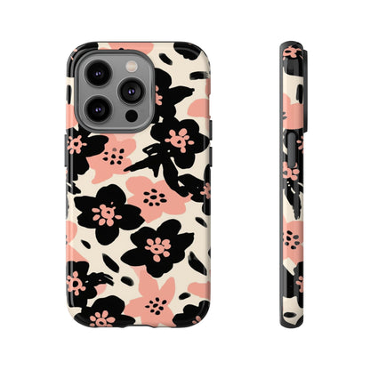 Floral Phone Case — Pink & Black Retro Blossom Protective Cover
