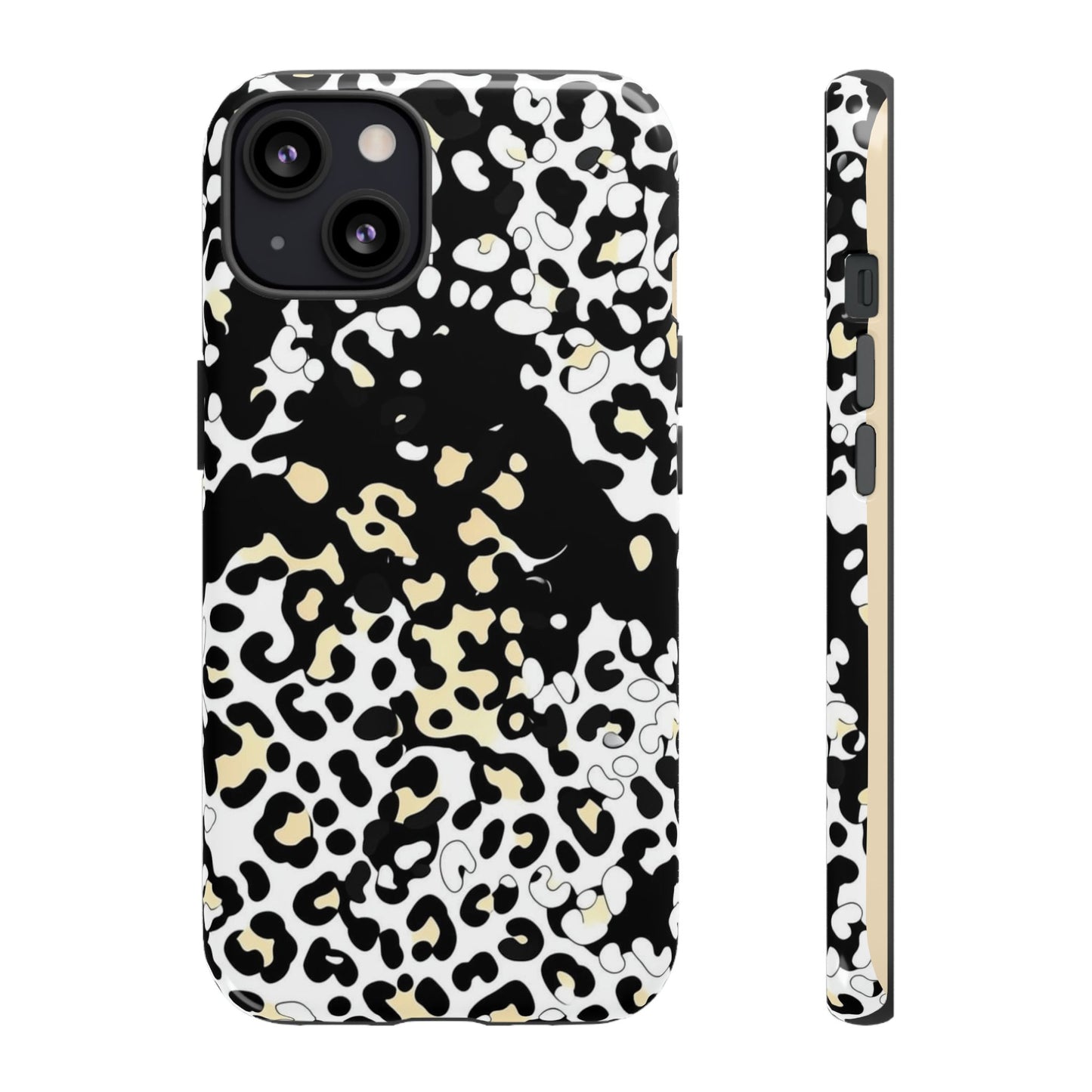 Leopard Splash Tough Phone Case — Black & Cream Animal Print Protective Cover