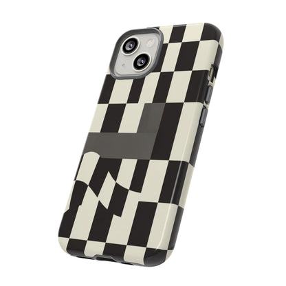 Checkerboard Wave Phone Case — Black & Cream Graphic Tough Case
