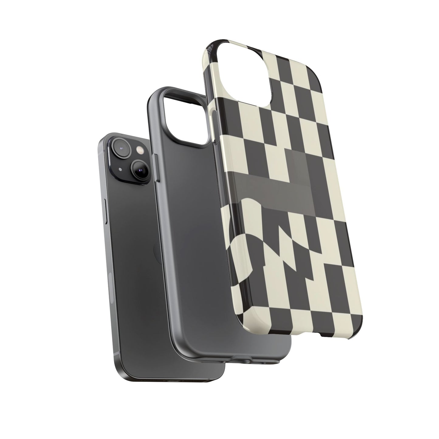 Checkerboard Wave Phone Case — Black & Cream Graphic Tough Case