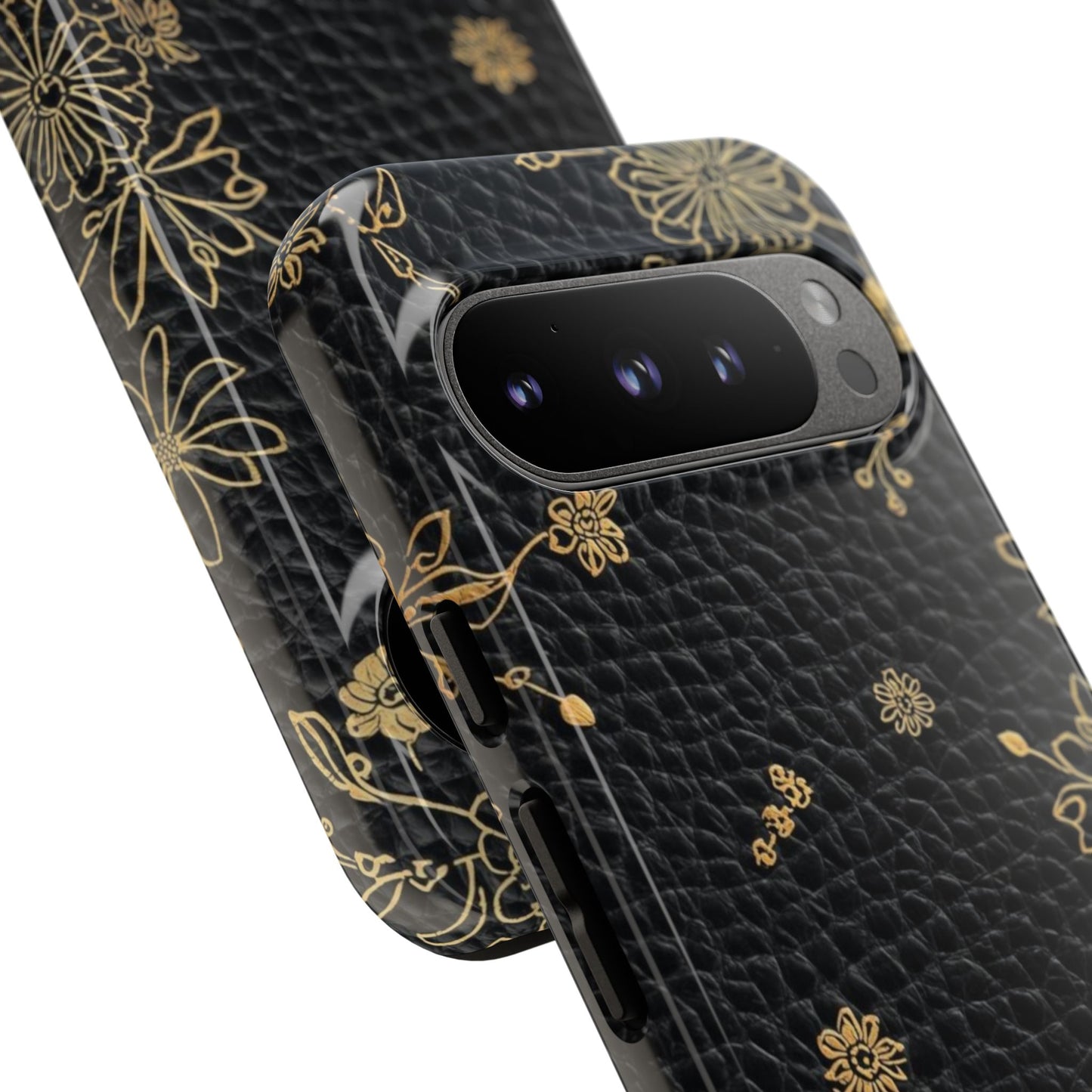 Floral Gold Foil Leather Texture Tough Phone Case
