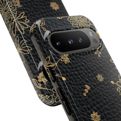 Floral Gold Foil Leather Texture Tough Phone Case