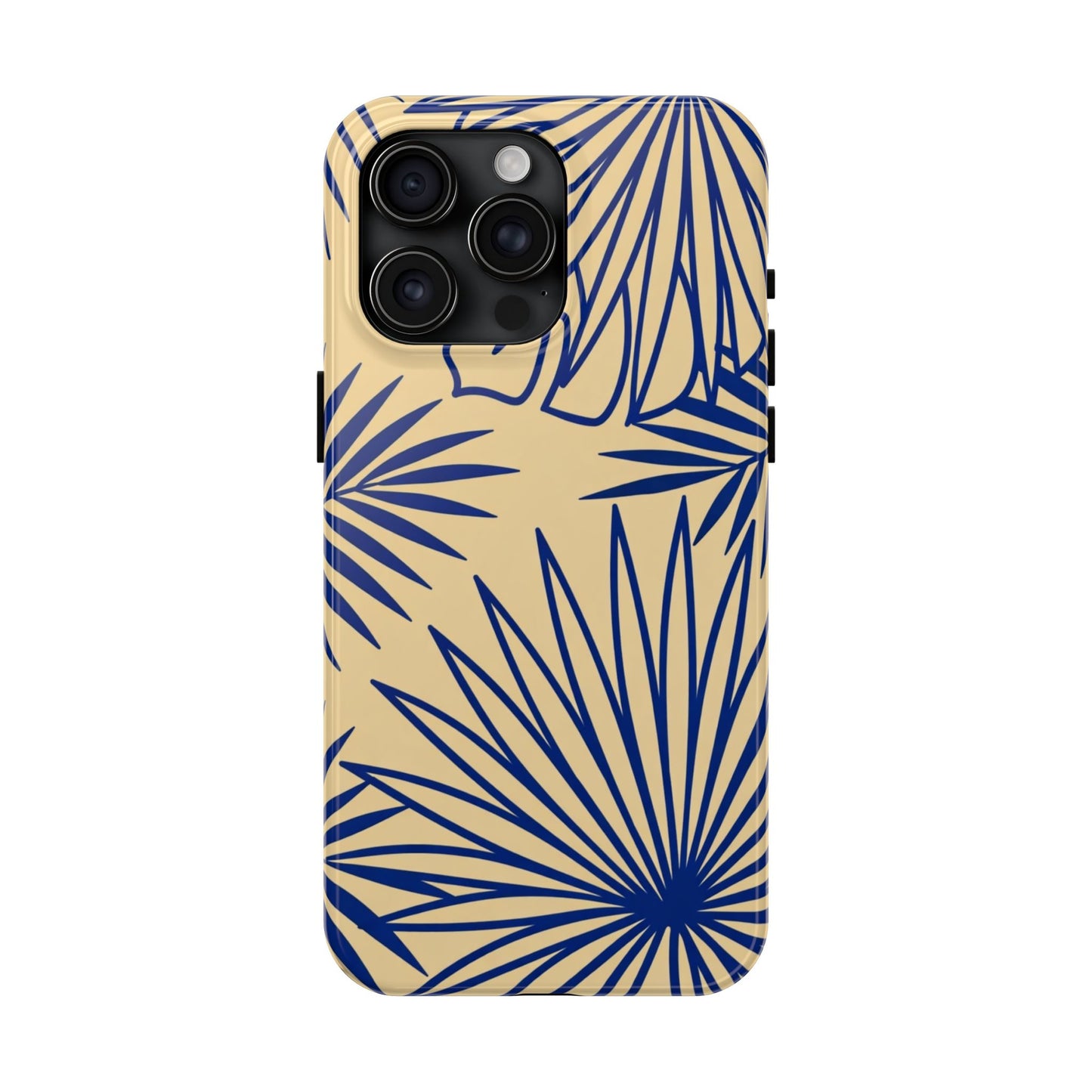 Tropical Palm Pattern Tough Phone Case — Navy Blue Fan Leaves on Sand