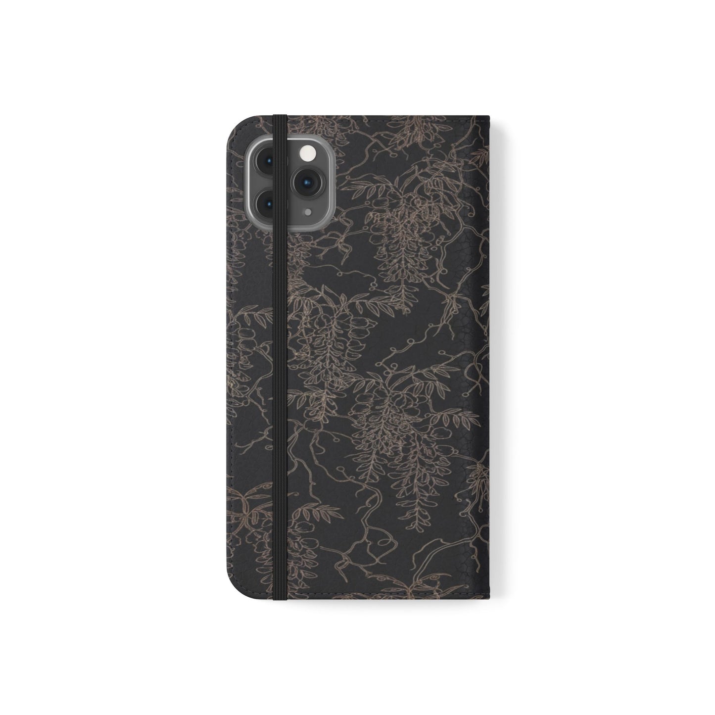 Botanical Noir Flip Phone Case — Dark Floral Wallet Cover with Card Slots