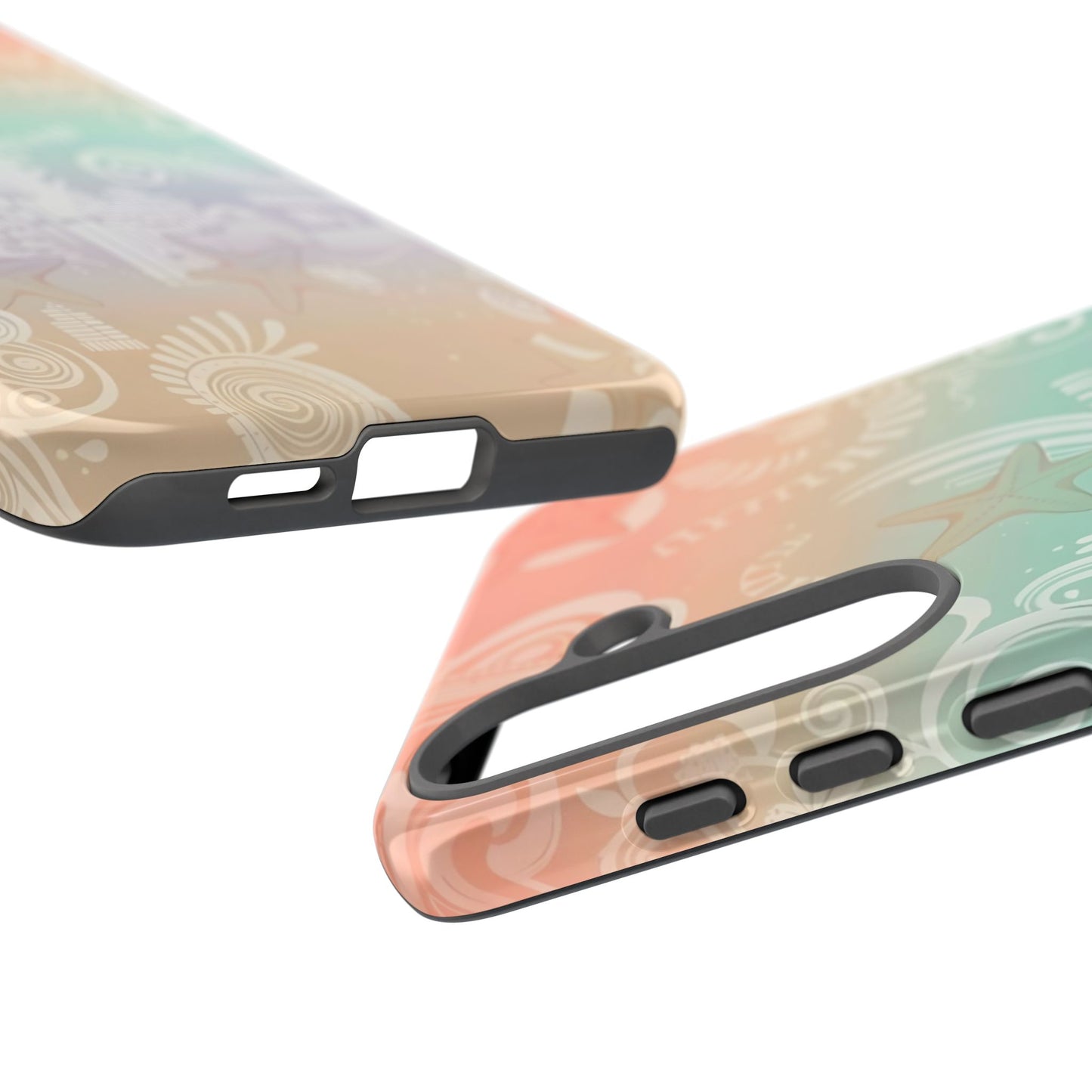 Tough Cases: Pastel Beach Pattern Phone Case — Starfish & Coastal Cityscape Protective Cover