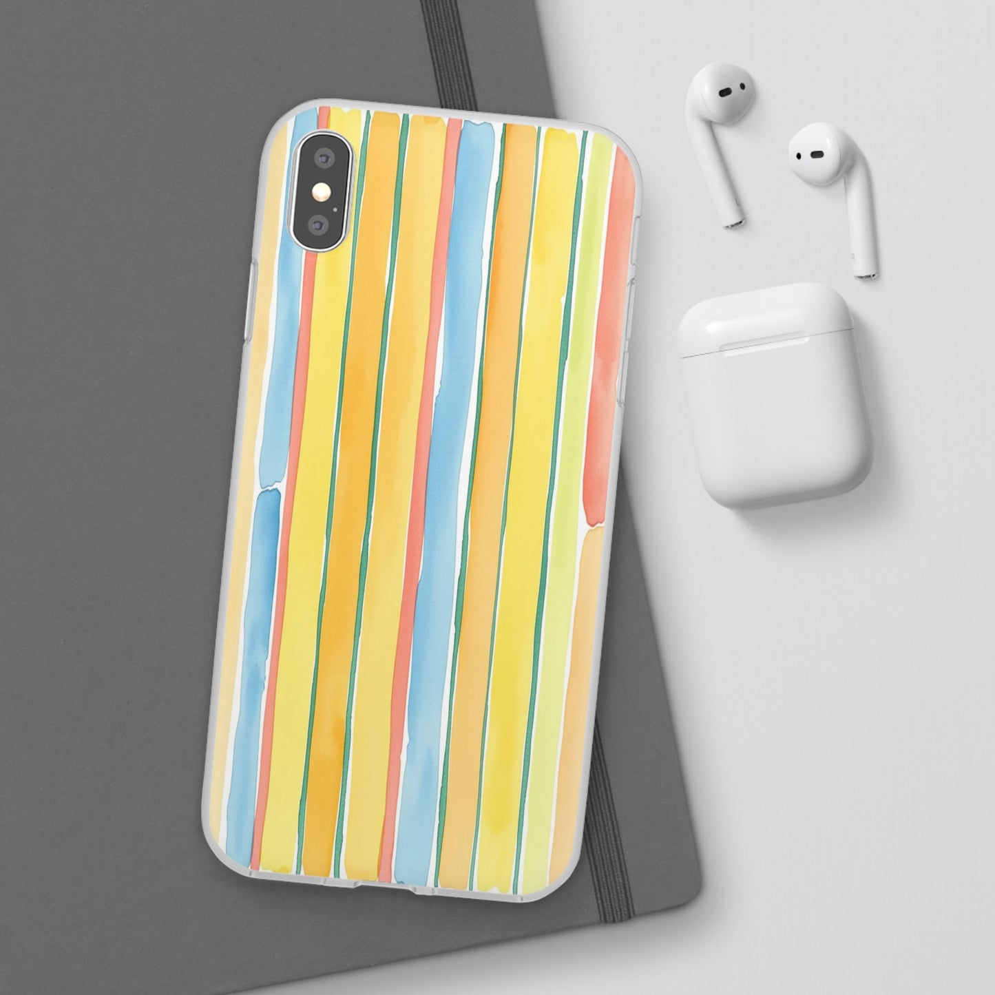 Watercolor Stripe Phone Case — Bright Pastel Vertical Stripes Protective Flexi Case