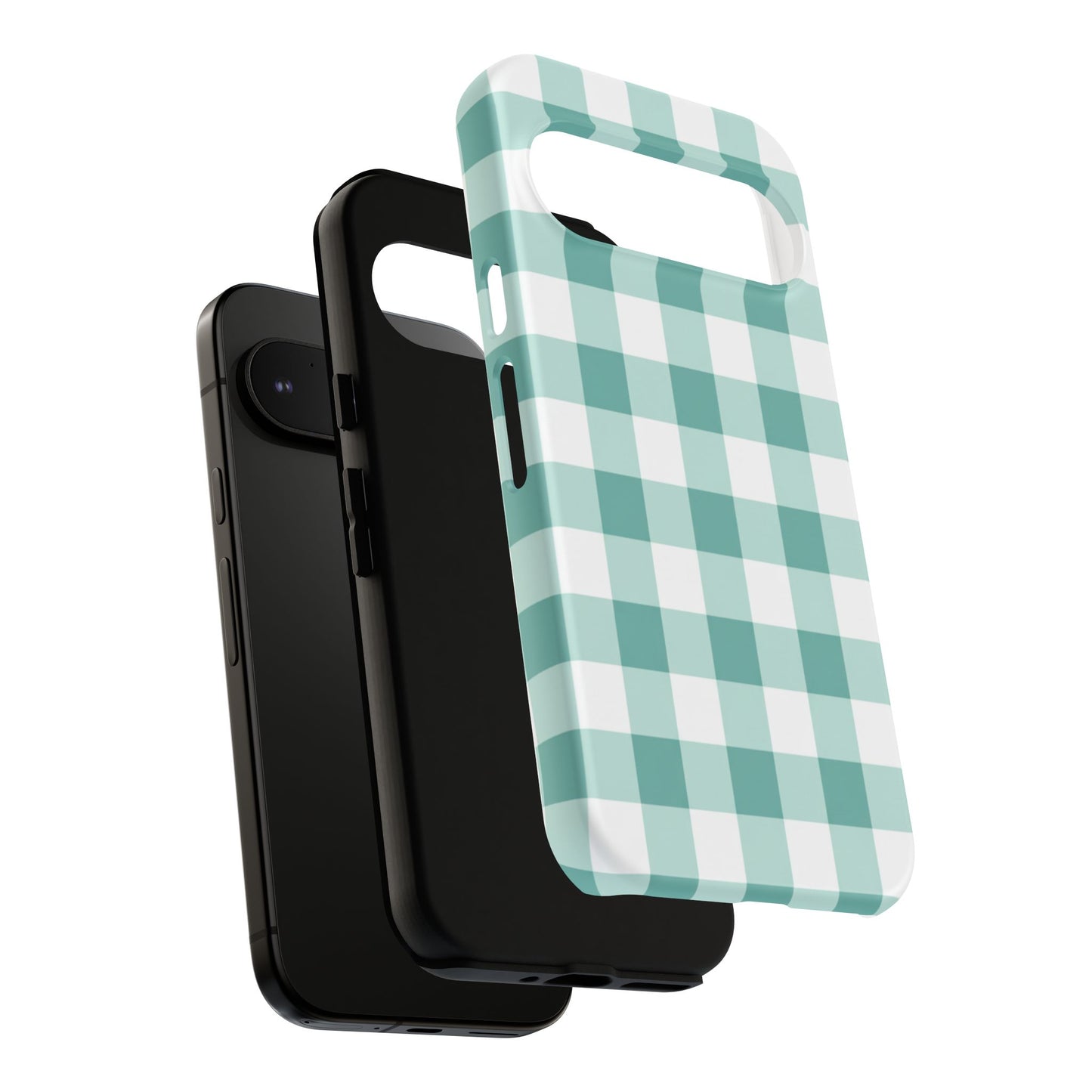 Mint Green Buffalo Check Tough Phone Case — Durable Plaid Protective Cover