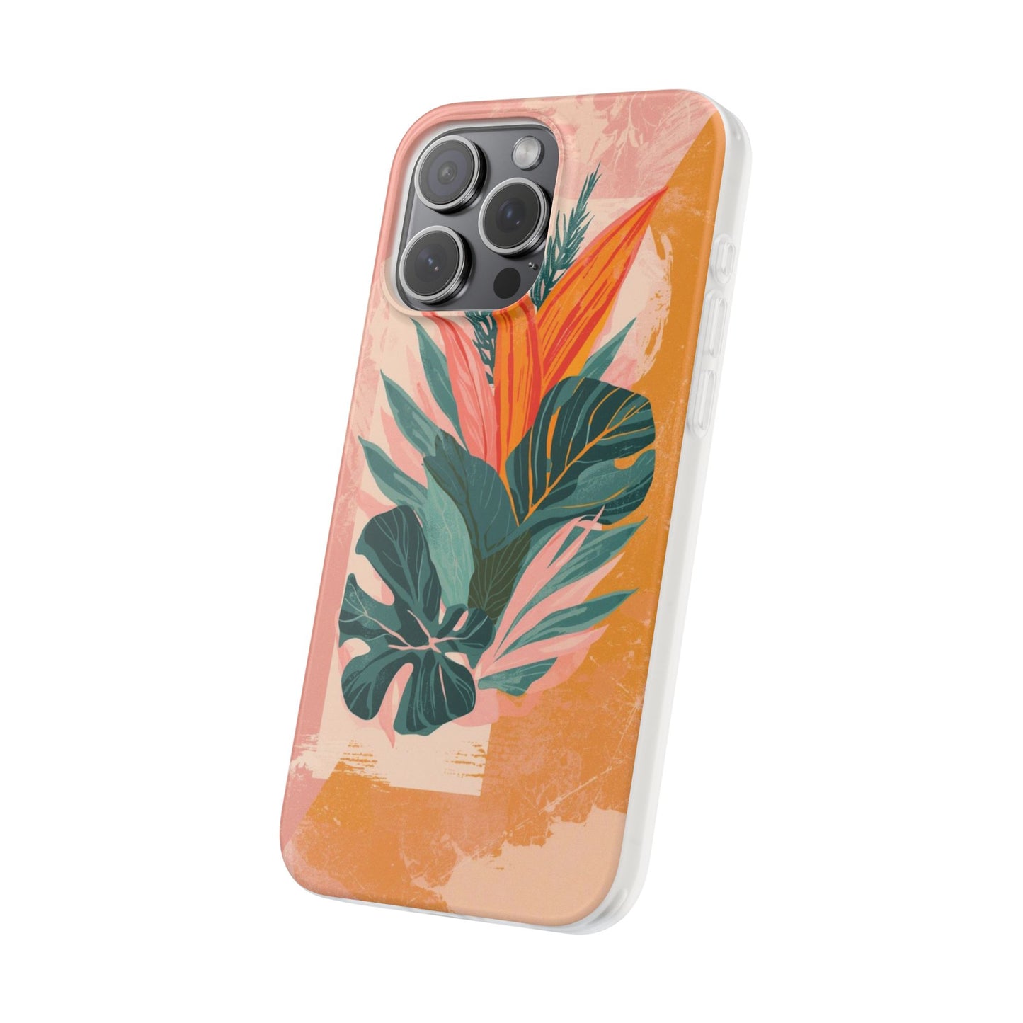 Tropical Botanical Phone Case — Pink & Orange Floral Flexi Case