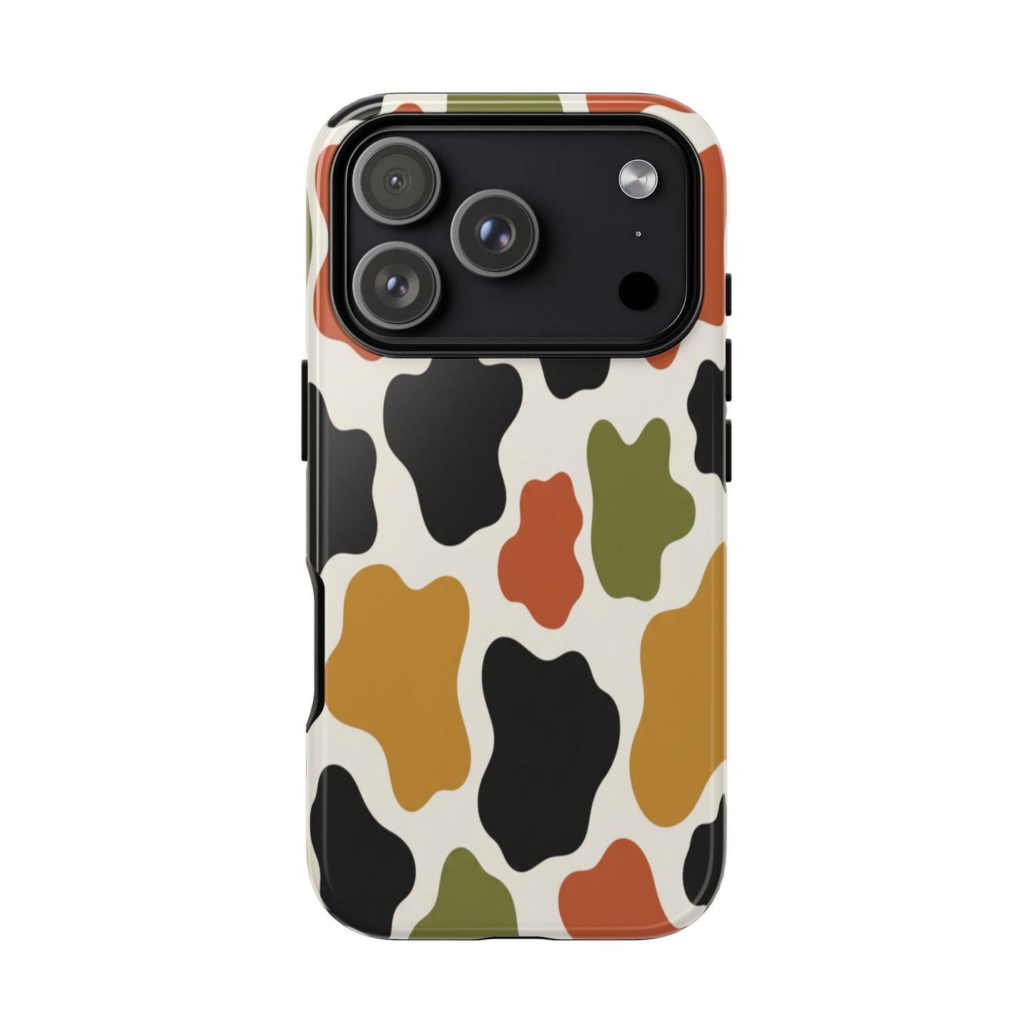 Camouflage Pattern Tough Phone Case – Retro Olive, Rust & Mustard Protective Cover