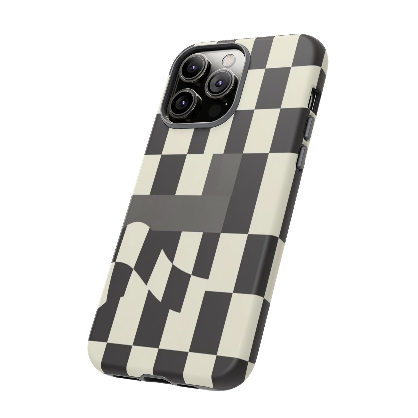 Checkerboard Wave Phone Case — Black & Cream Graphic Tough Case