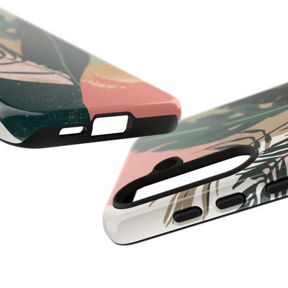 Tropical Leaf Tough Phone Case — Abstract Pink & Green Botanical Protective Cover