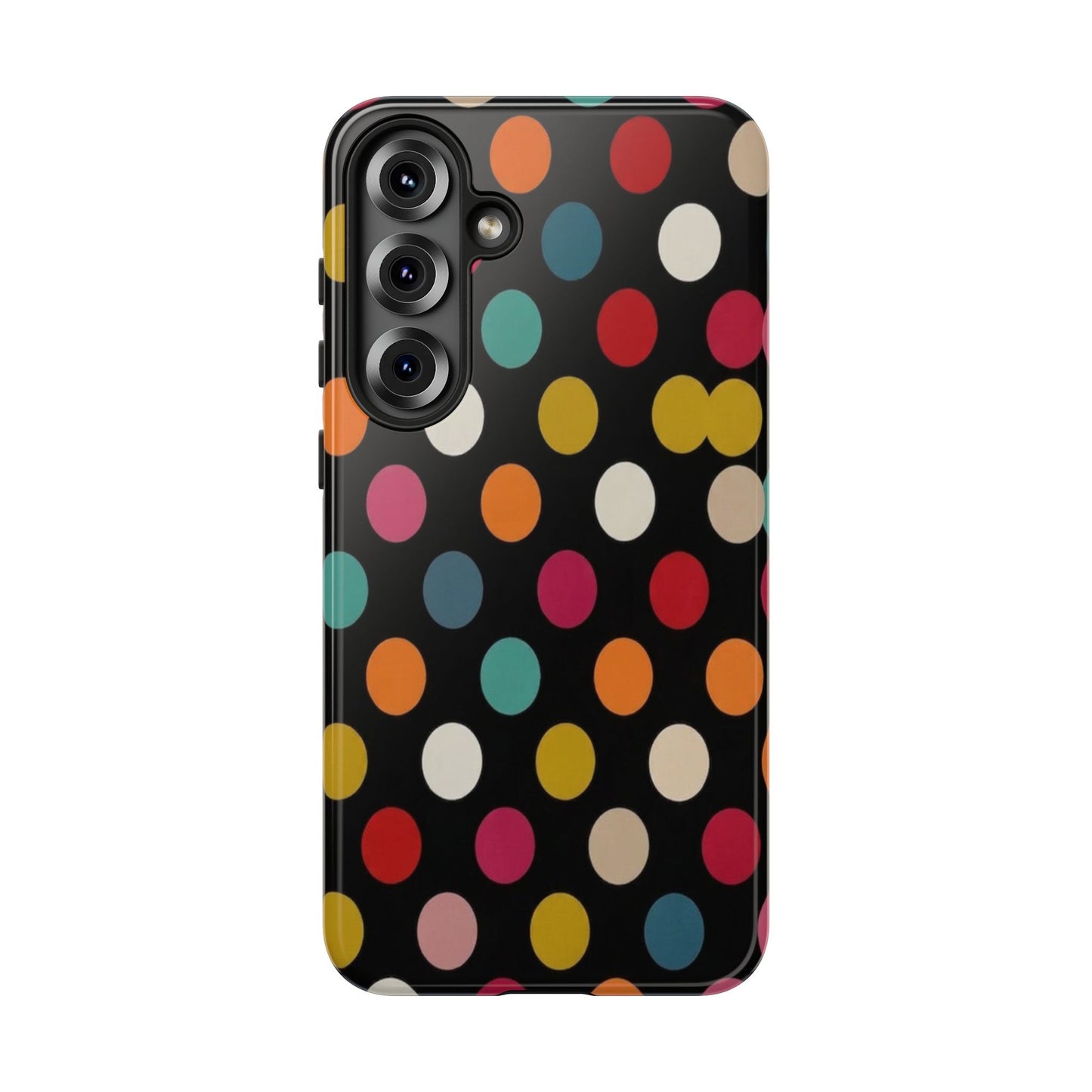 Polka Dot Tough Phone Case – Colorful Retro Dots on Black