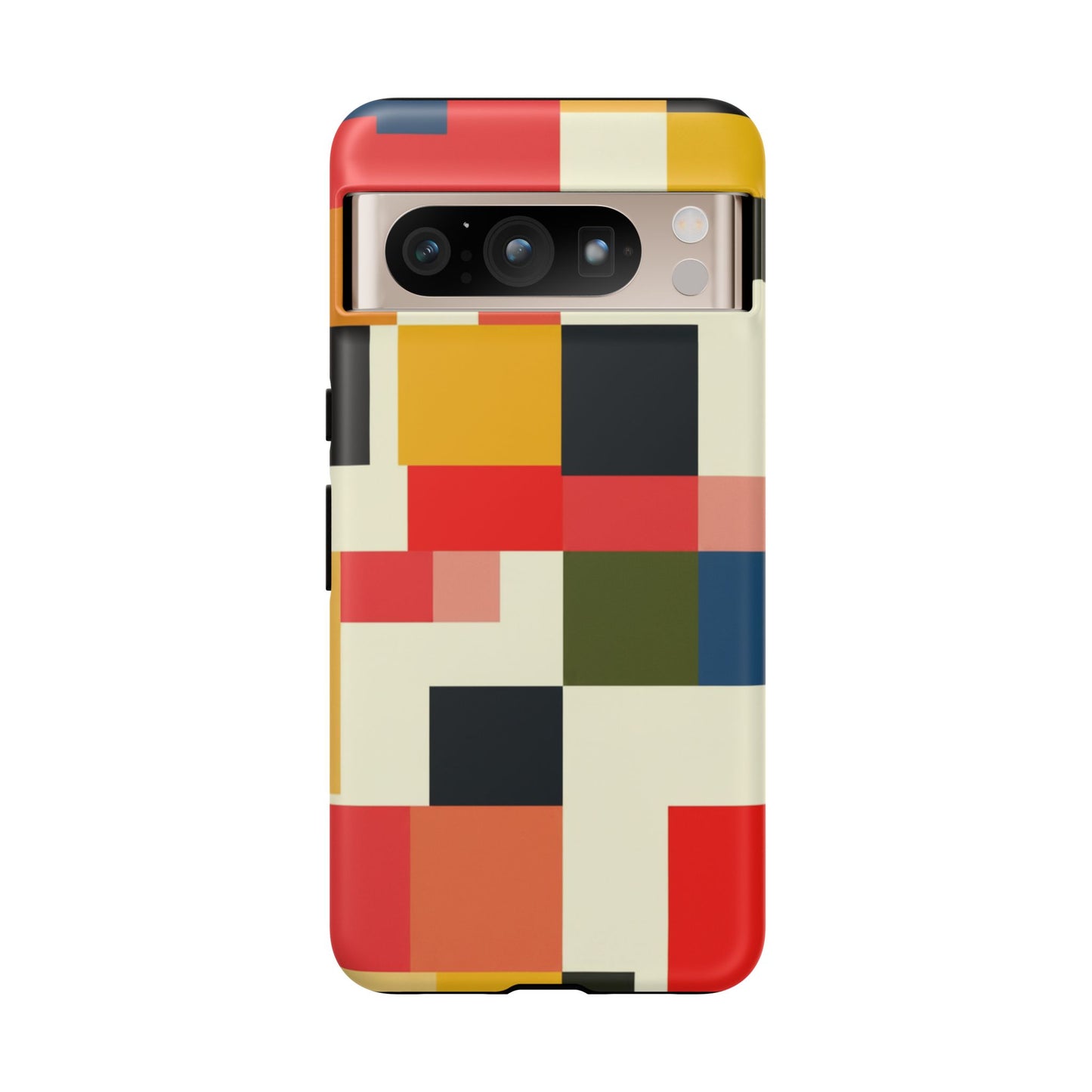 Abstract Color Block Tough Phone Case — Retro Geometric Protective Cover