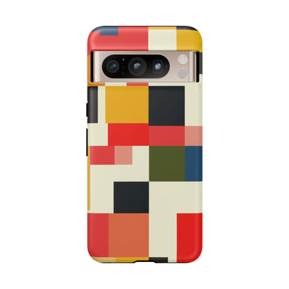 Abstract Color Block Tough Phone Case — Retro Geometric Protective Cover