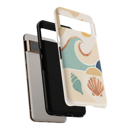 Sea Breeze Tough Phone Case — Retro Waves & Shells Design
