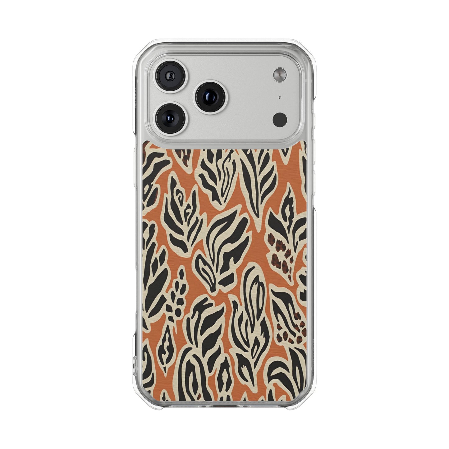 Clear Magnetic Phone Case — Earthy Abstract Leaf Pattern