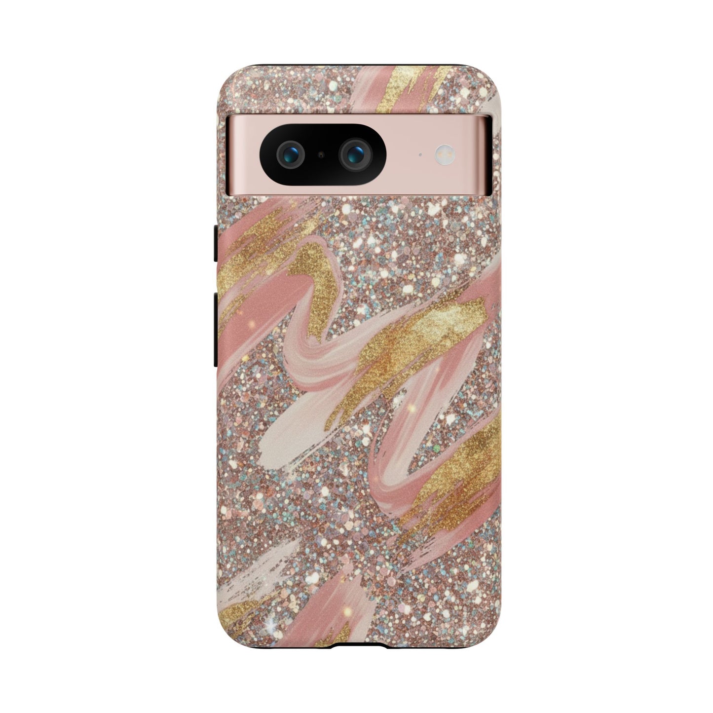 Glitter Blush Marble Phone Case — Pink Gold Swirl Tough Case