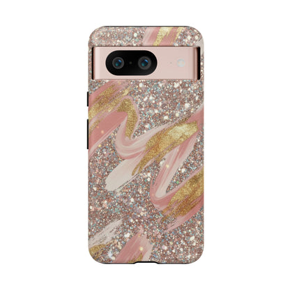 Glitter Blush Marble Phone Case — Pink Gold Swirl Tough Case
