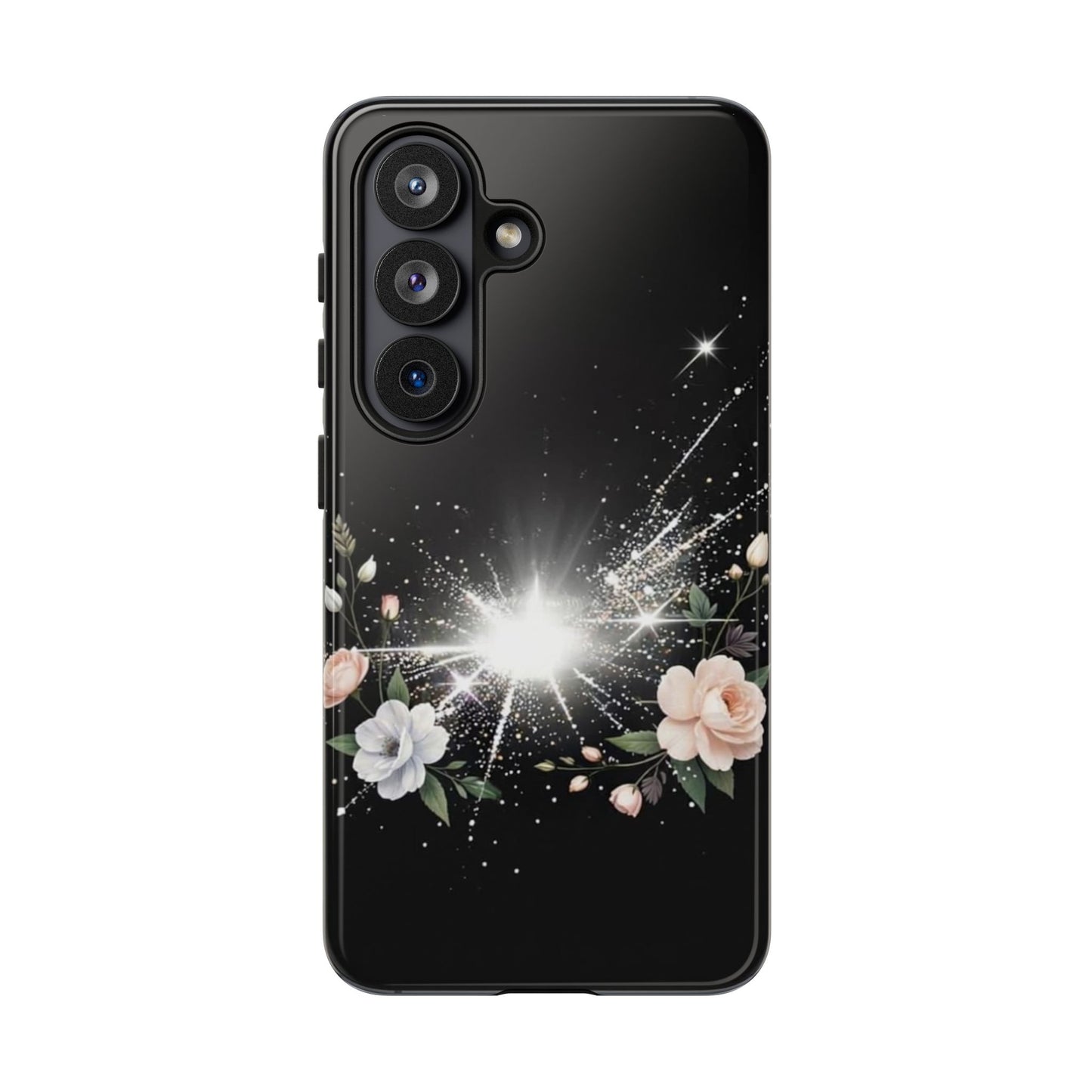 Floral Burst Phone Case — Protective Black Sparkle Design