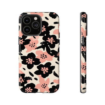 Floral Phone Case — Pink & Black Retro Blossom Protective Cover