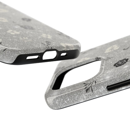 Floral Glitter Tough Phone Case — Black & Silver Vintage Flower Protective Cover