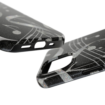Musical Notes Tough Phone Case – Glitter Black Musician Phone Cover