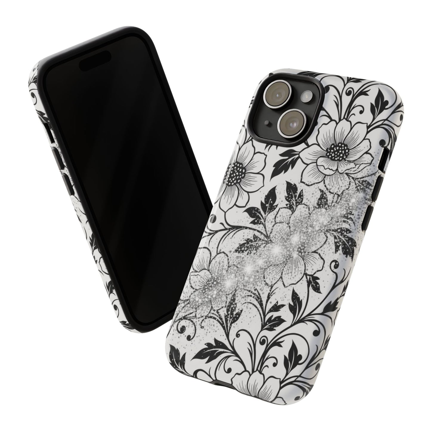Floral Lace Phone Case — Black & White Vintage Flower Protective Case