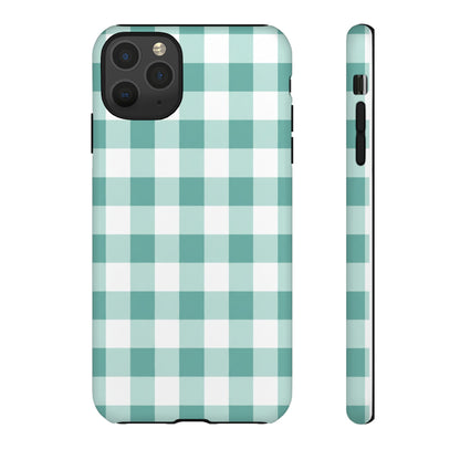 Mint Green Buffalo Check Tough Phone Case — Durable Plaid Protective Cover